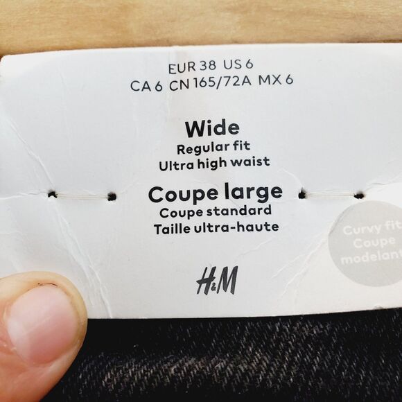 H&M Black Ultra High Waist Wide Jeans Size 6 NWT - Picture 5 of 9